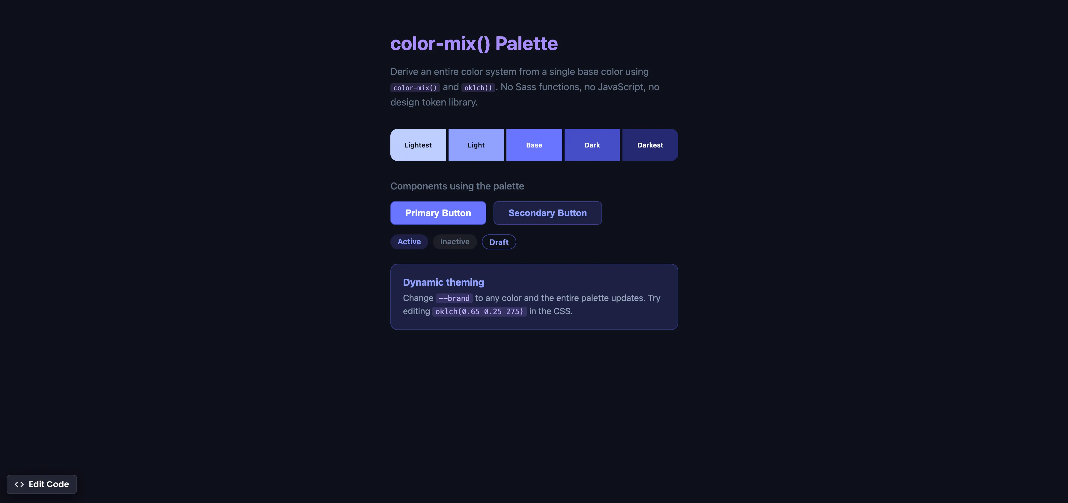 CSS color-mix() Palette
