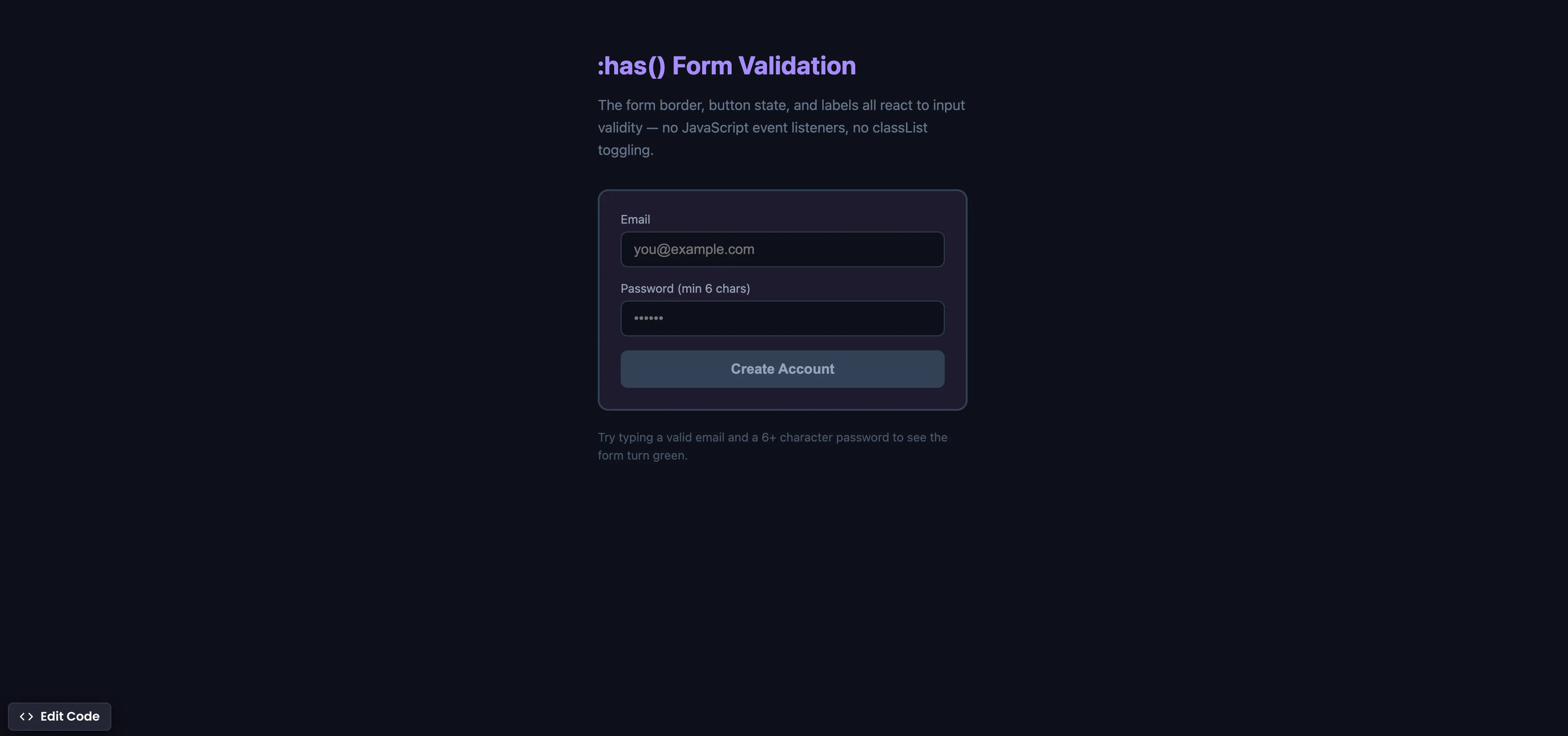 CSS :has() Form Validation